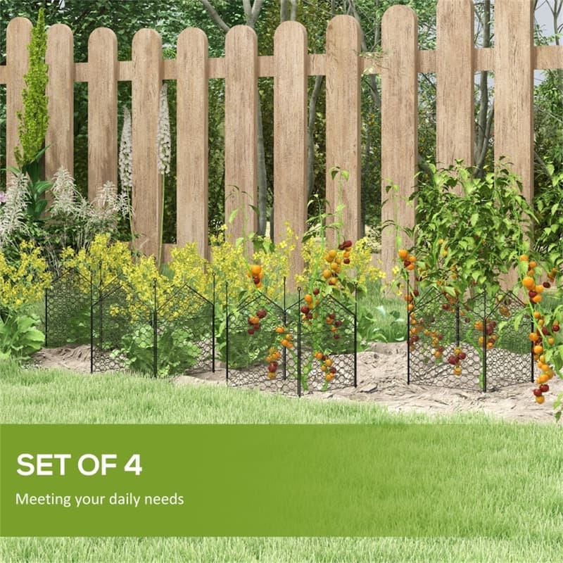 4 Black Steel Wire Garden Crop Cages Fence Panel for Protect Vegetables from Wildlife - 11.75" W x 11.75" D x 13.75"