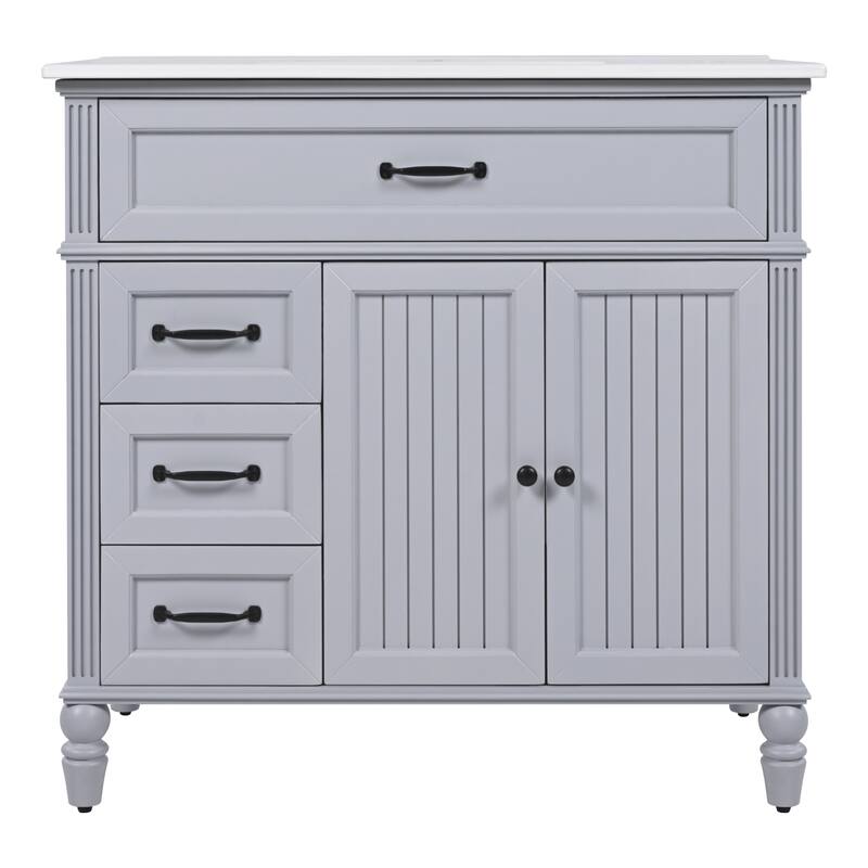 36" Bathroom Vanity with Soft-Close Doors and Soft-Close Drawers - Grey
