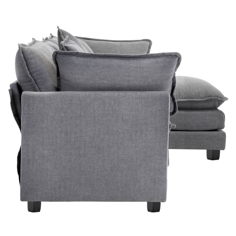 Grey 112.2" Modern L-Shaped 4 Seater Sectional Sofa with Removable Ottoman, 5 Plush Pillows, and Sturdy Frame