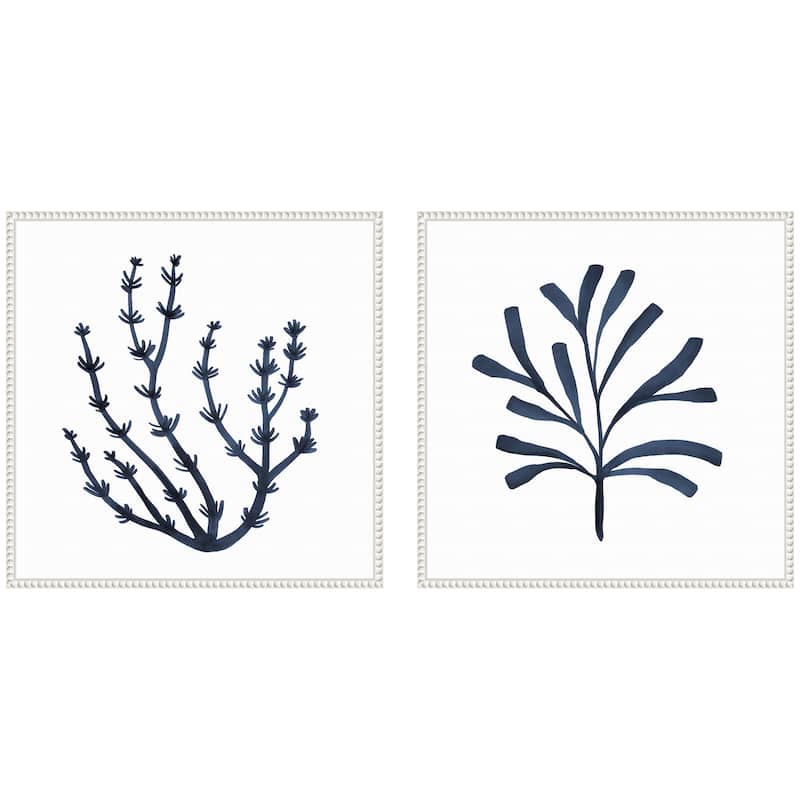 Kate and Laurel Sylvie Beaded Coastal Coral Seaweed Botanical 4 and 6 Framed Canvas Art Set by The Creative Bunch Studio - 2 Piece