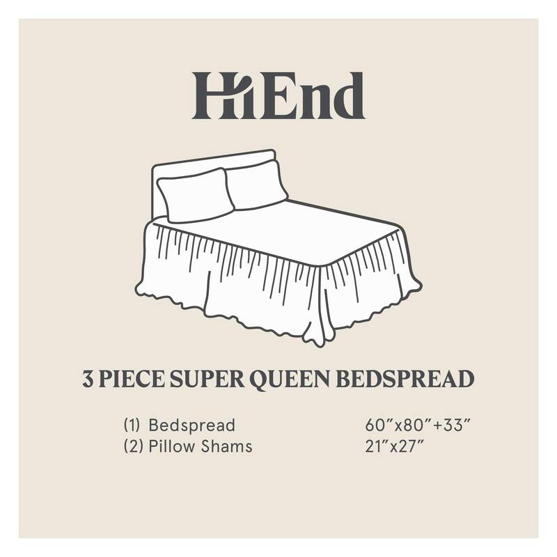 HiEnd Accents Stella Faux Silk Velvet Ruffle Skirt 3 Piece Bedspread Set with Pillow Shams