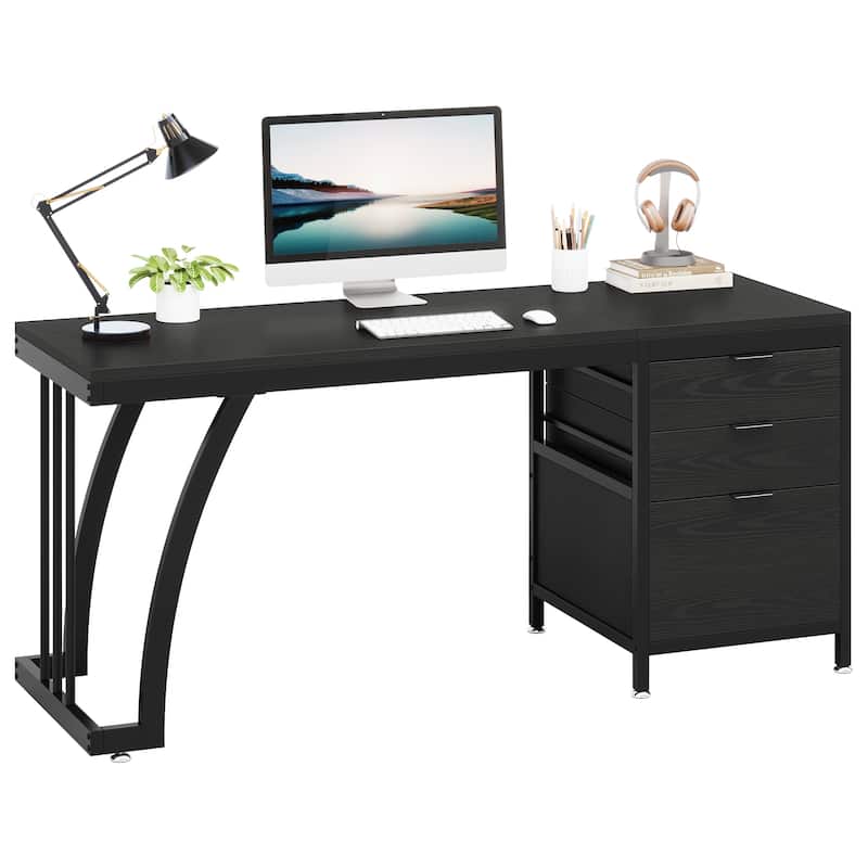 59 Inch Computer Desk with 3 Drawers, Industrial PC Desk Study Writing Table Workstation with File Storage, Home Office Desks