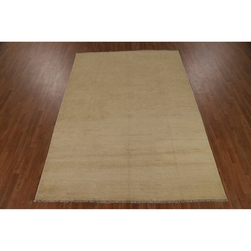 Modern Gabbeh Oriental Area Rug Handmade Solid Yellow Wool Carpet - 6'5" x 9'3"