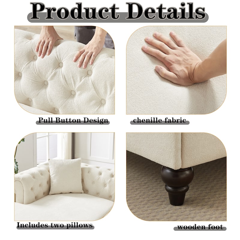 Chenille U-Shaped 5-Seater Sofa with Pull Point Design and Wooden Legs