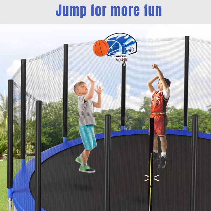 16FT Trampoline for Kids with Safety Enclosure Net, Basketball Hoop and Ladder, Easy Assembly Round Outdoor Recreational