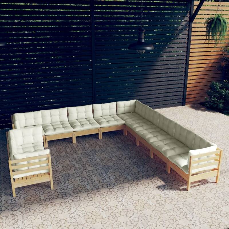 vidaXL Solid Pinewood Patio Lounge Set 11 Piece with Cushions Multi Colors