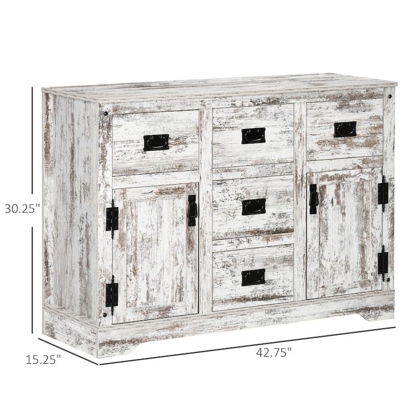 HOMCOM Industrial Kitchen Sideboard, Buffet Cabinet with Five Drawers, Two Door Cabinets, Adjustable Shelf