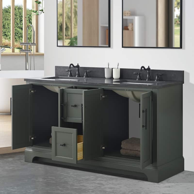 Vanity Art 60" Double Sink Bathroom Vanity with Top & Backsplash