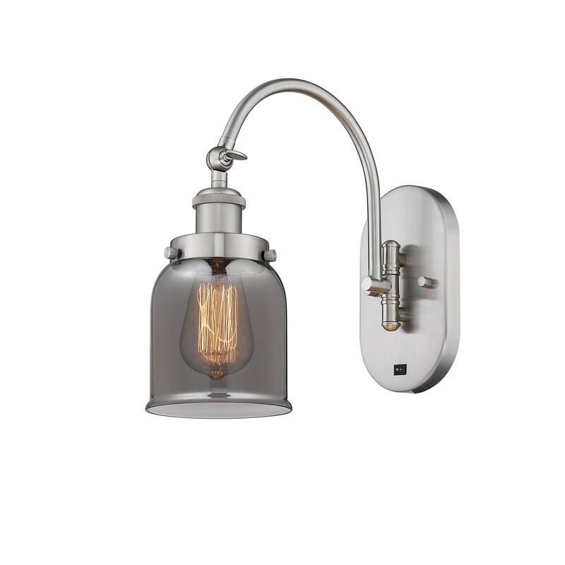 Innovations Lighting Franklin Restoration Bell - 1 Light 5" Sconce - Arm Swivels Side To Side - Brushed Satin Nickel/Light Smoke