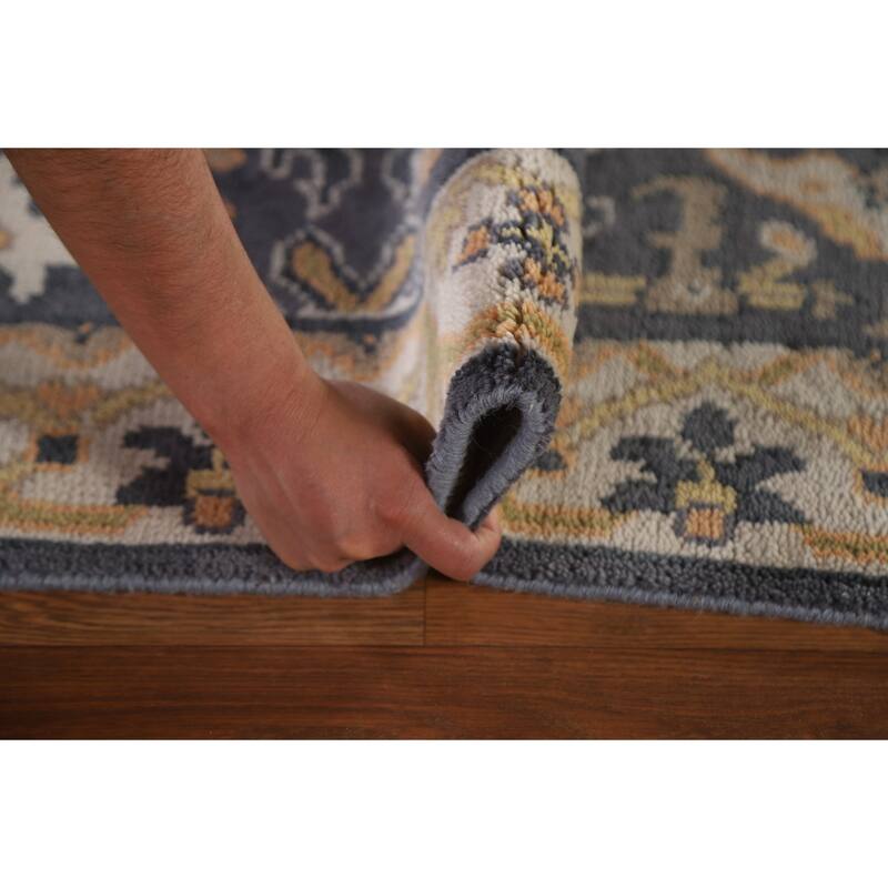 Blue Oushak Runner Rug Hand-knotted Wool Carpet - 2'6"x 9'11"