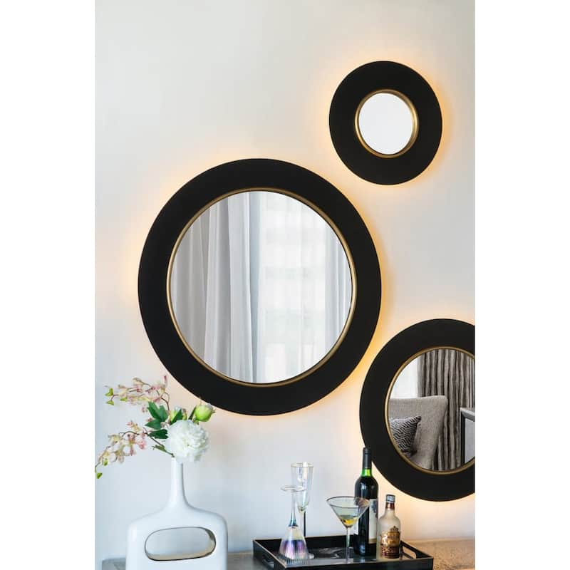 LED Lighted Round Wall Mirror - 31.5" - Black and Gold