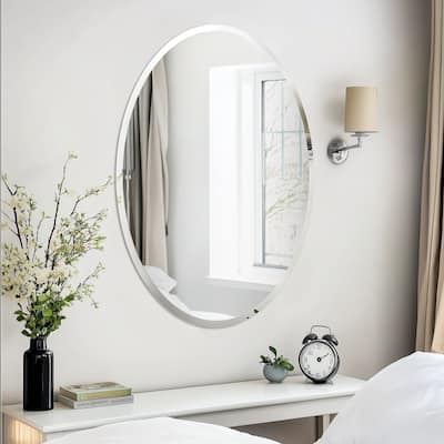 Bathroom Oval Frameless Mirror with Beveled Edge Home Decor
