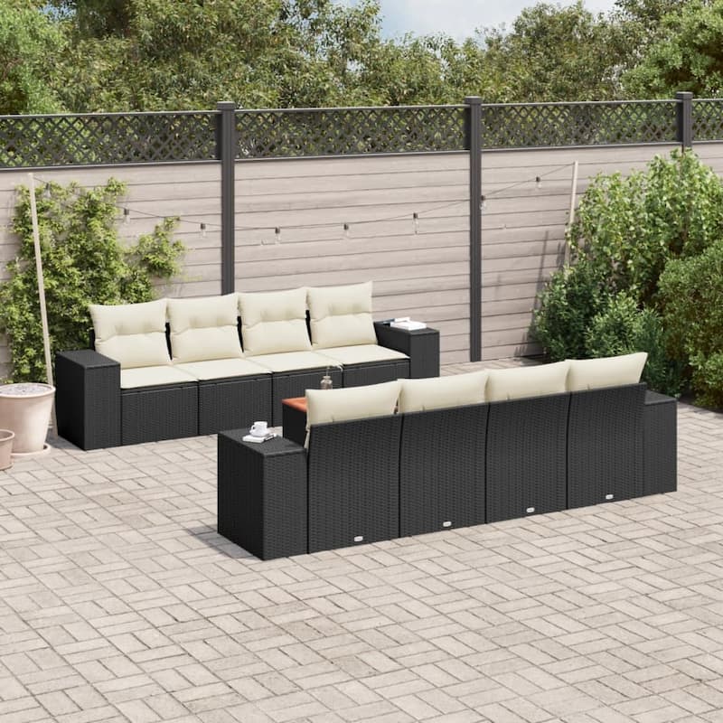 vidaXL Patio Sofa Set with Cushions Outdoor Furniture 9 Piece Poly Rattan - 21.7 x 21.7 x 14.6 - Black and cream Large