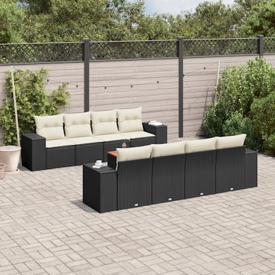 vidaXL Patio Sofa Set with Cushions Outdoor Furniture 9 Piece Poly Rattan - 21.7 x 21.7 x 14.6