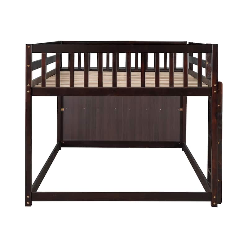 Full over Full Bunk Bed Wood Frame Bed with 4 Storage Drawers and 3 Shelves, Full-Length Guardrail Top Bunk for Kids Teens