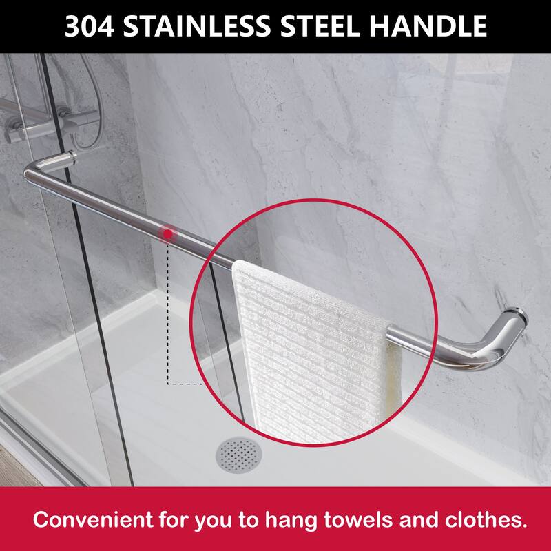 i-Homare 59'' W X 72'' H Semi-Frameless Double Sliding Shower Door with 2 Towel Bars