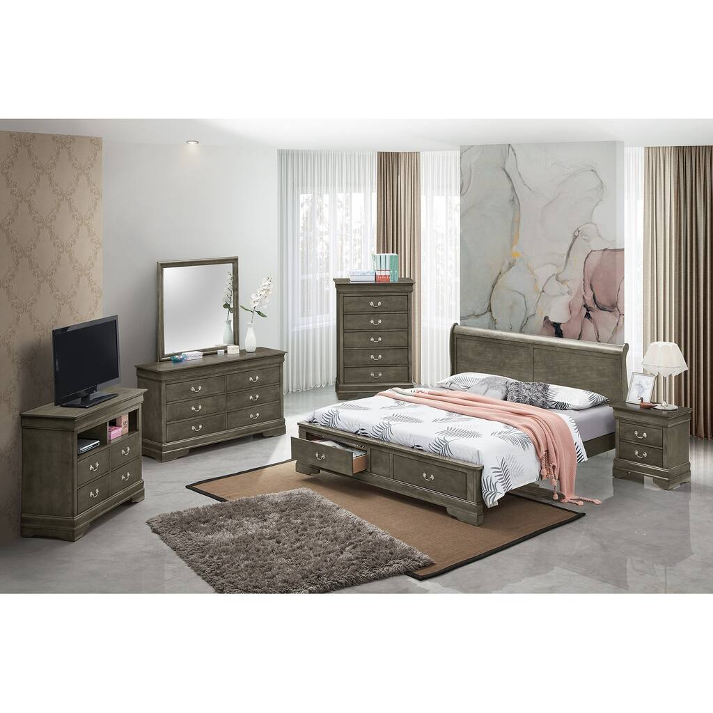 Louis Philippe Queen Storage Sleigh Wood Bed - Overstock - 35372265