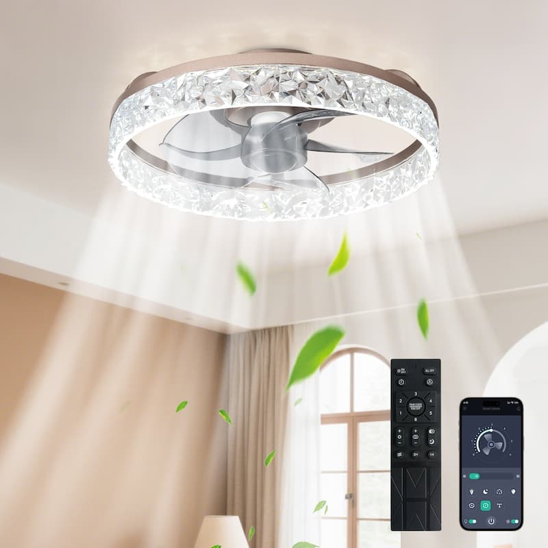 Low Profile Ceiling Fan with Light: 20-16 Inch, App Remote Control, Dimmable 3 CCT LED, 6 Wind Speeds, Ultra Quiet