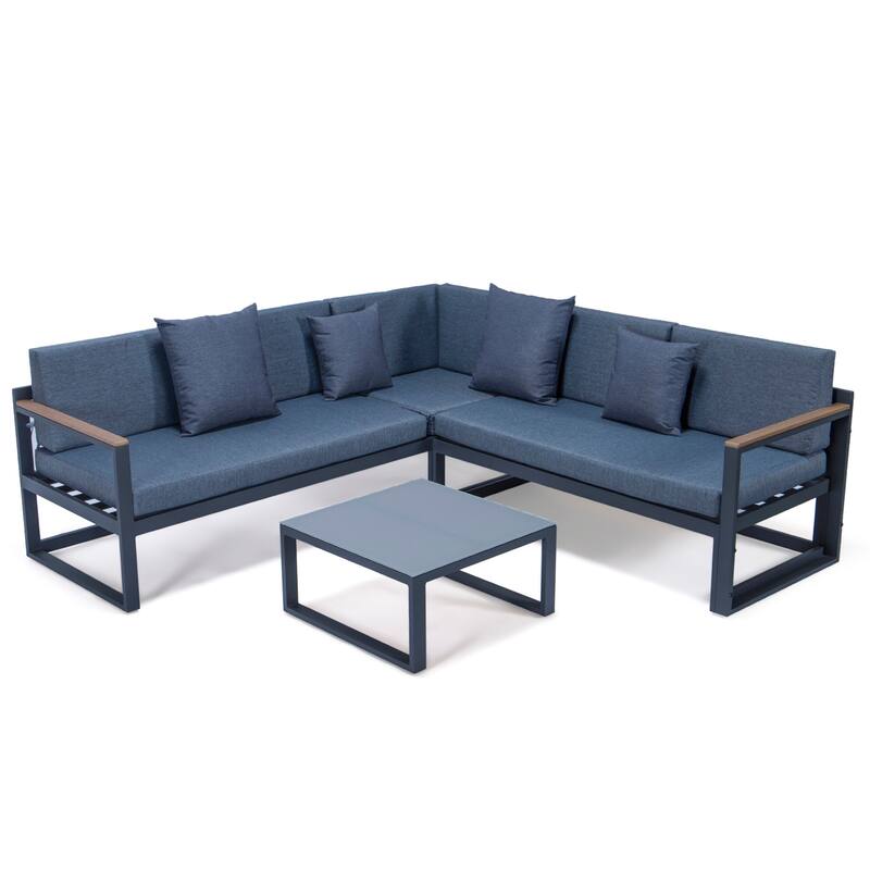 Chelsea 3-Piece Adjustable Headrest All-Weather Sectional Set in Aluminum Frame with Removable Cushion Covers for Indoor/Outdoor