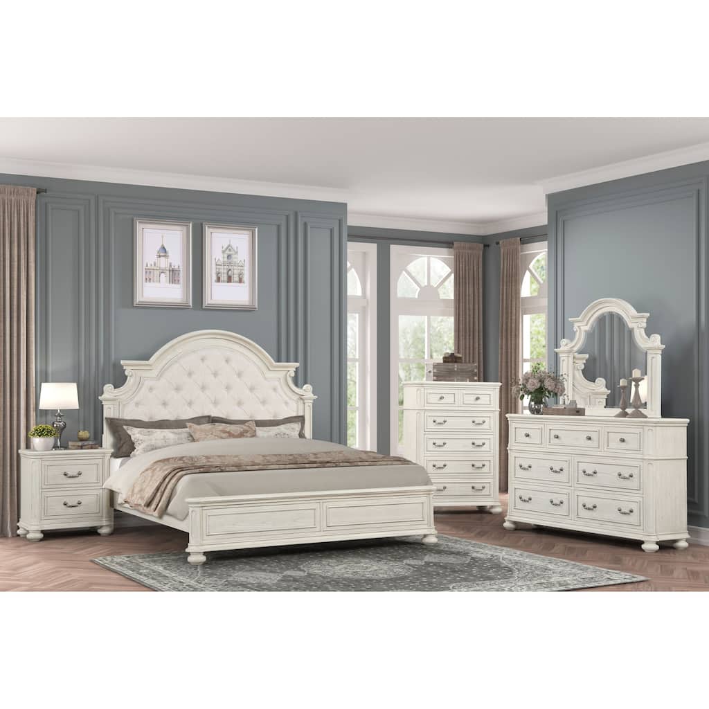 Roundhill Furniture Nelson French Traditional 5-Piece Bedroom Set, Antique White