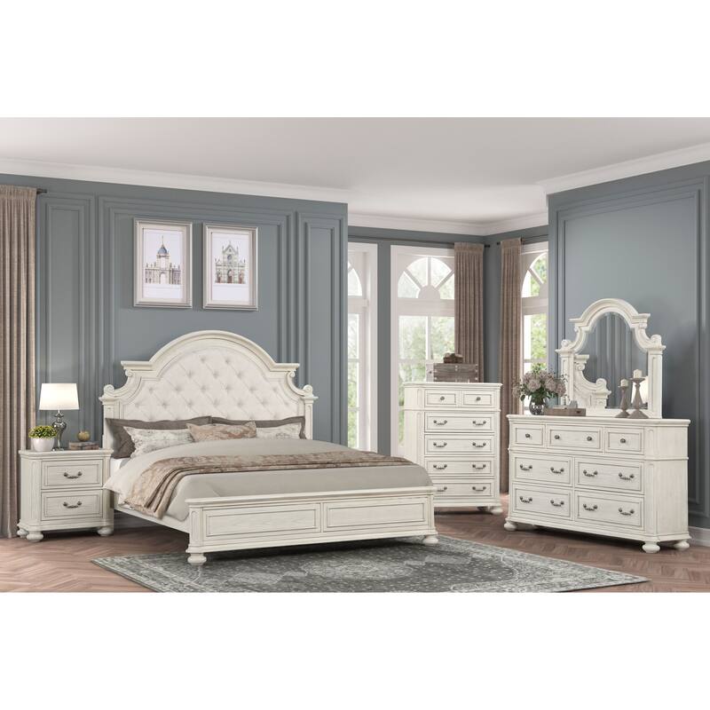Roundhill Furniture Nelson French Traditional 5-Piece Bedroom Set, Antique White - King