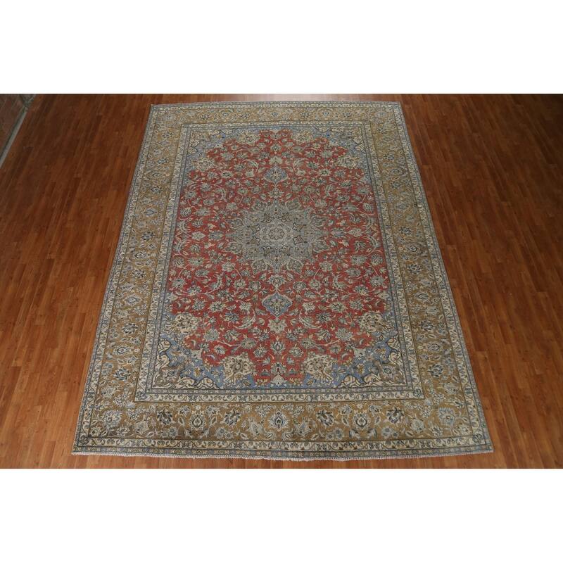 Hand Knotted Oriental 100% Wool Carpet Traditional Floral Red Kashan Area Rug - 12' 5'' X 9' 5''