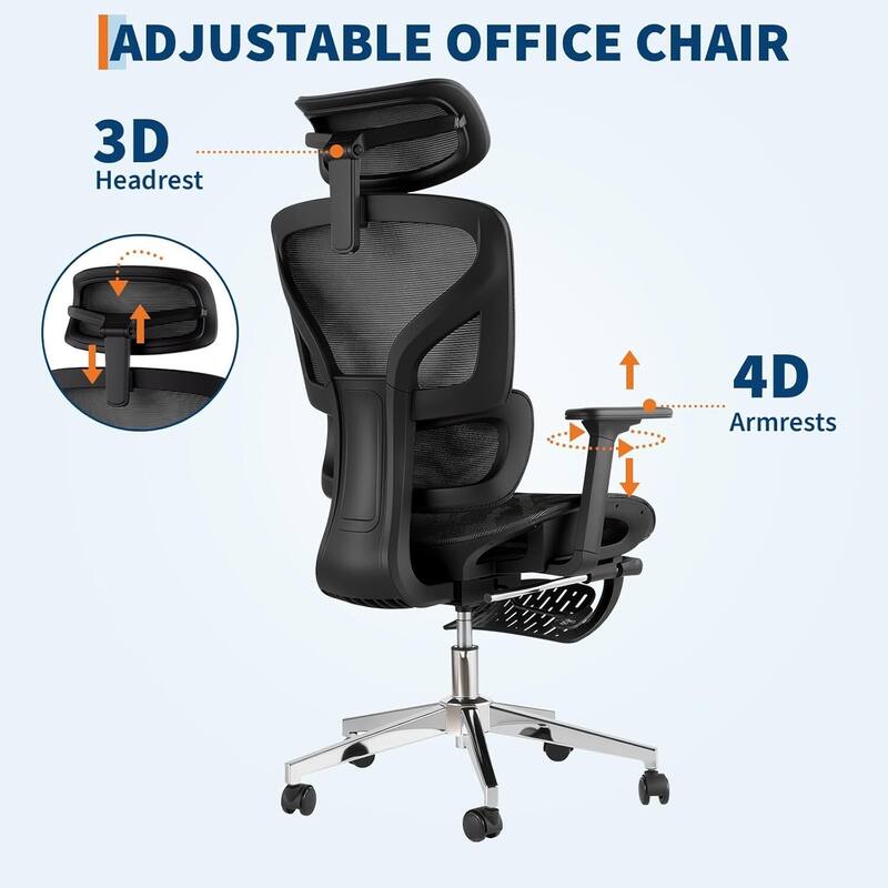 High Back Ergonomic Mesh Office Chair with Footrest for Home Office
