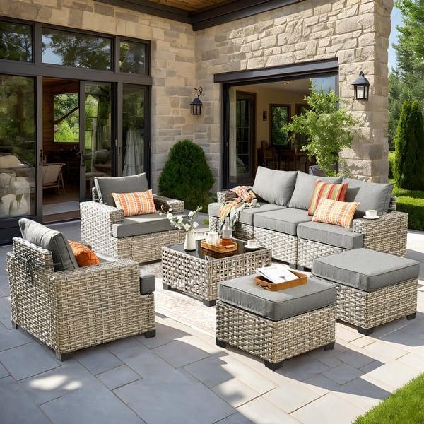 slide 2 of 64, XIZZI 8-Piece Patio Wicker Furniture Conversation Set with Coffee Table