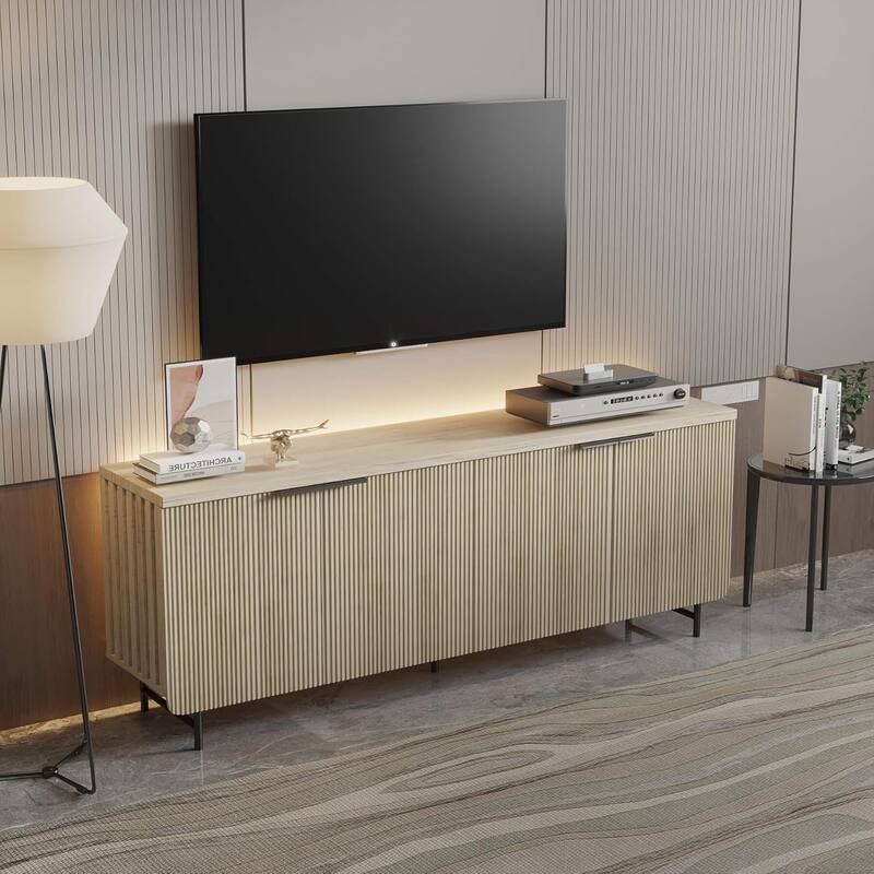 68" Mid Century Fluted TV Console Table Sideboard Cabinet with Cabinets Storage - 68inch - Yellow
