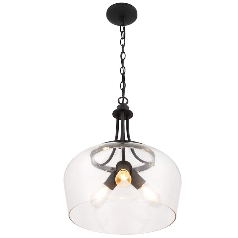 CO-Z 3-Light Matte Black Dome Pendant Light with Glass Shade