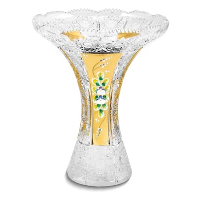 Curata Bohemian 10 Inch Crystal 24k Gold-Plated Vase with Hand-Painted Flowers