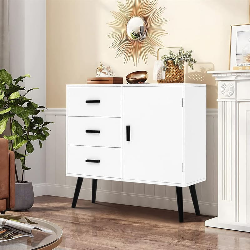 Storage Cabinet with Rattan Door 3 Drawers - 11.8"D x 31.5"W x 30.7"H
