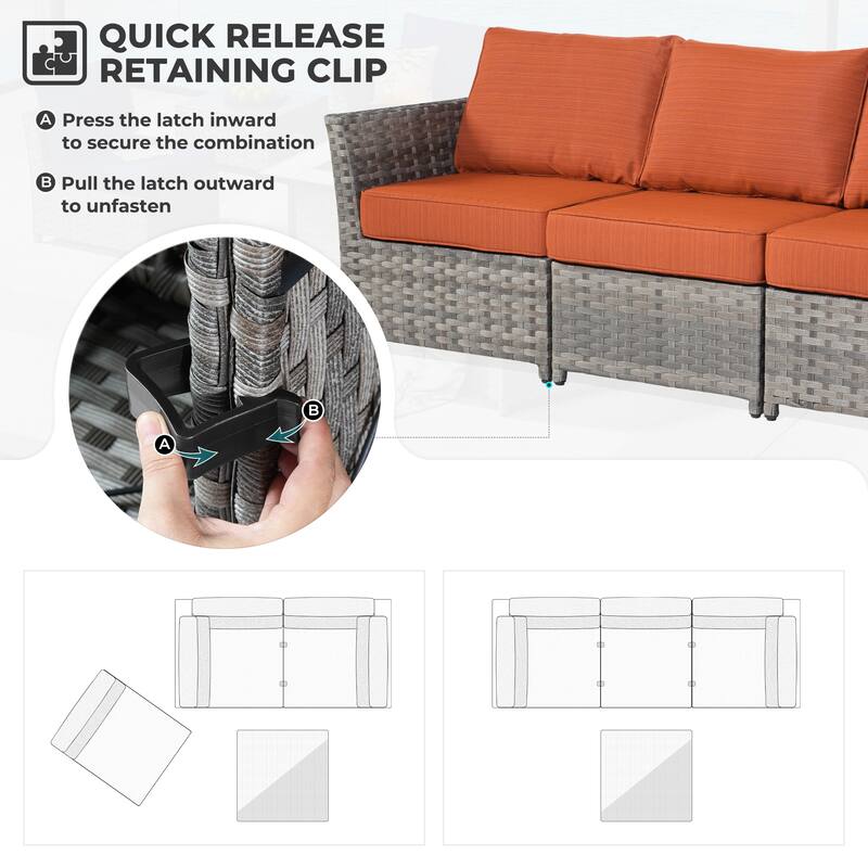 HOOOWOOO 10-piece Wicker Rattan Patio Furniture Sectional Set with Fire Pit