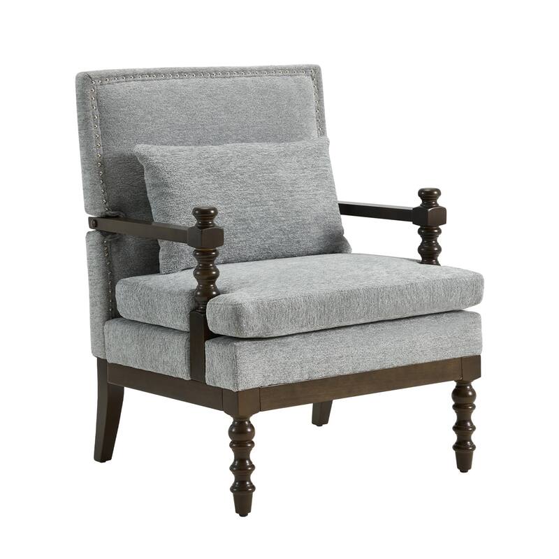 EROMMY Modern Accent Chair with Lumbar Pillow, Linen Fabric Spindle Arm Chair with Wood Frame for Living Room, Bedroom, Office
