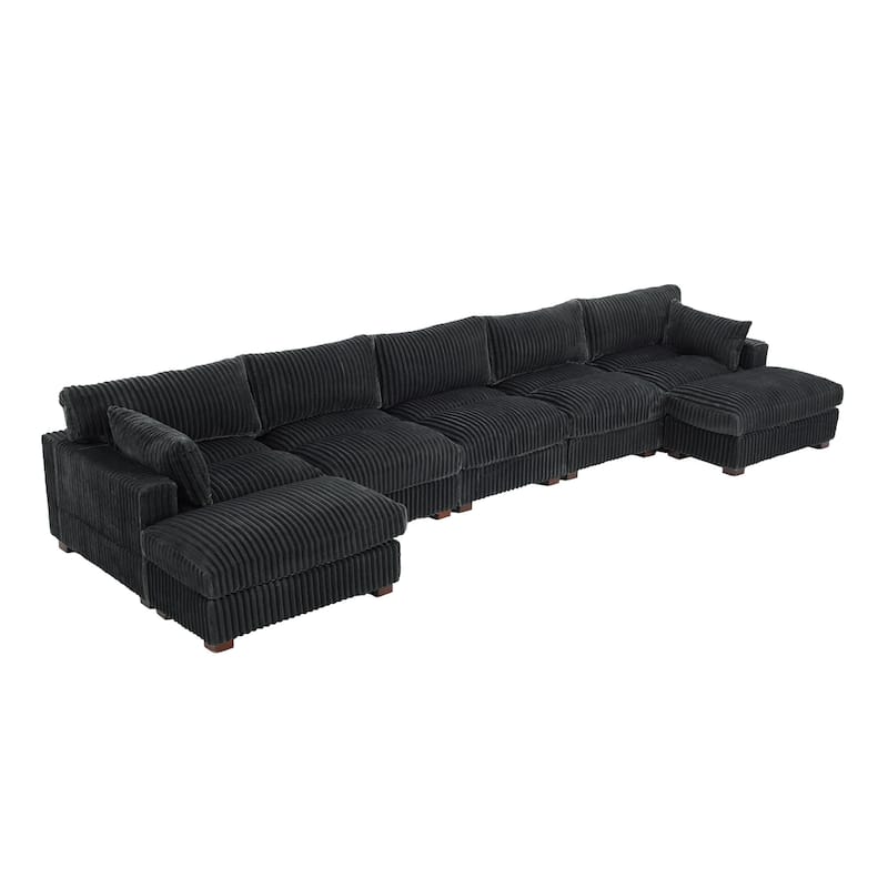 Modern Oversized Plush Corduroy Modular Sectional Sofa with 2 Ottomans
