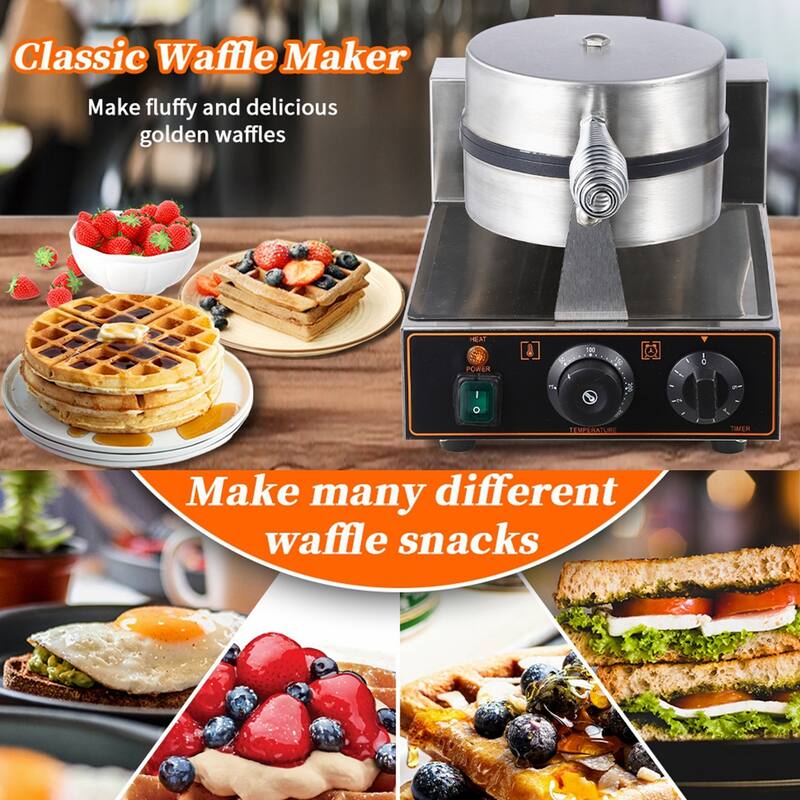 1200W Commercial Round Waffle Maker Non-Stick with Temp and Time Control