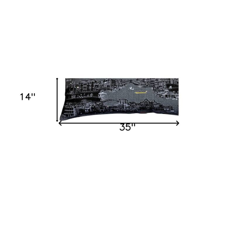 HomeRoots 35" Black Venice Nighttime Skyline Lumbar Decorative Pillow