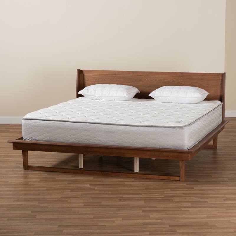 Macayle Mid-Century Modern Ash Walnut Finished Wood Platform Bed