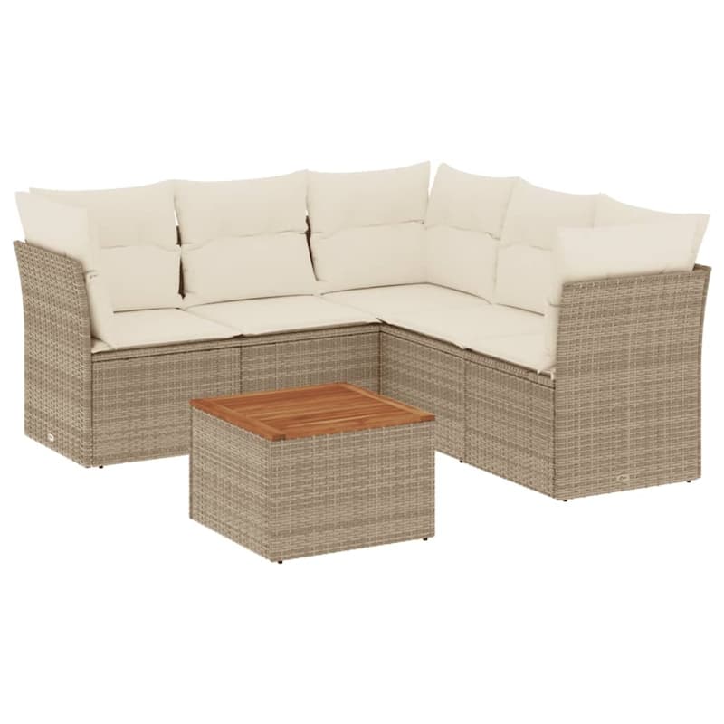 vidaXL Patio Sofa Set with Cushions Outdoor Furniture 6 Piece Poly Rattan