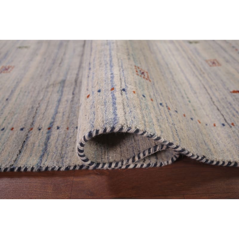 Striped Gabbeh Oriental Accent Rug Handmade Beige Wool Carpet - 4'1"x 5'8"