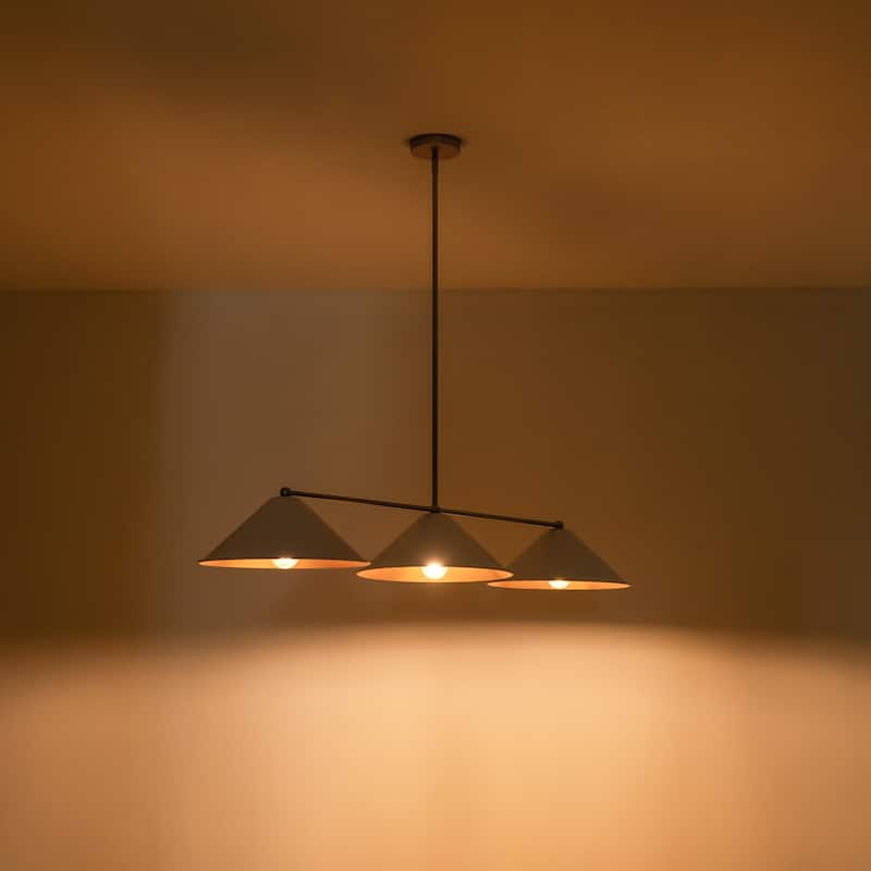 3-Light Mid-Century Modern Black/White Linear Cone Large Chandelier for Dining Room and Kitchen Island