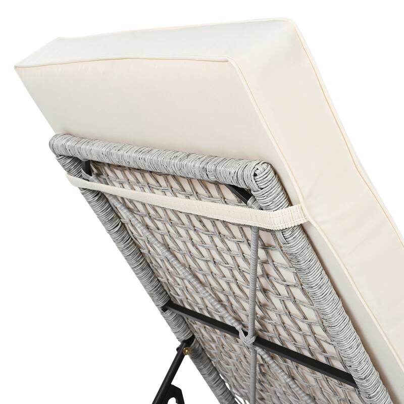 Outdoor Lounge Chair, Patio Chaise Lounge with 5-Position Backrest, Rattan Outdoor Lounge Chair with Cushion