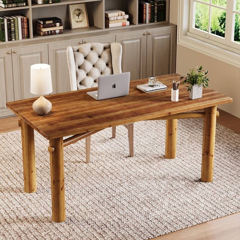 Solid Wood 5 ft Conference Table, Large Office Executive Desk - Brown