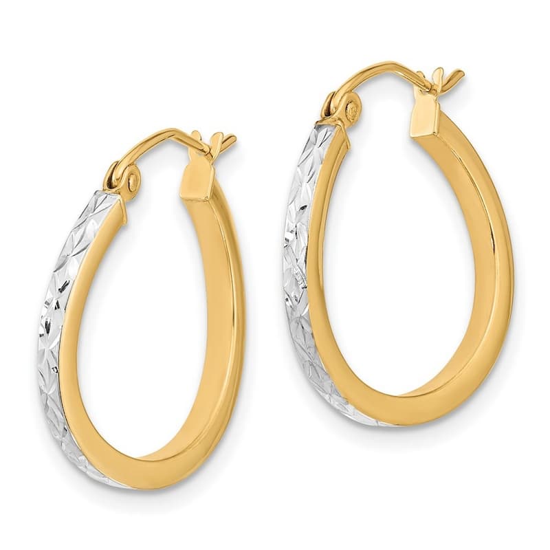 Curata 10k White Gold Polished Rhodium Hinged Post Sparkle Cut Textured Wavy Hoop Earrings - 20x20mm