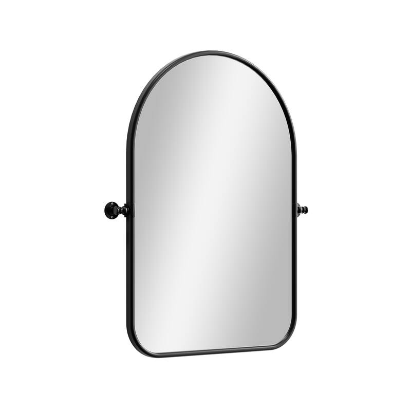HomeRoots 32" Black Iron Arch Tilting Framed Bathroom Vanity Mirror - 23.00 in. x 32.00 in. x 1.57 in.