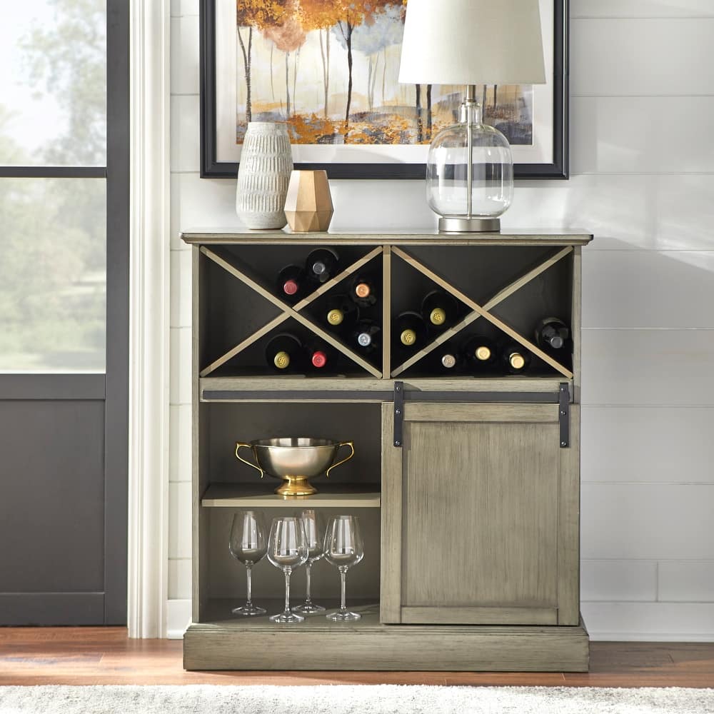 Simple Living Wise Farmhouse Barn Door Bar Cabinet