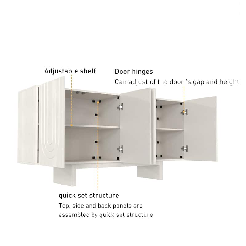 Clihome 63" Modern Buffet Accent Storage Cabinet with 4 Door