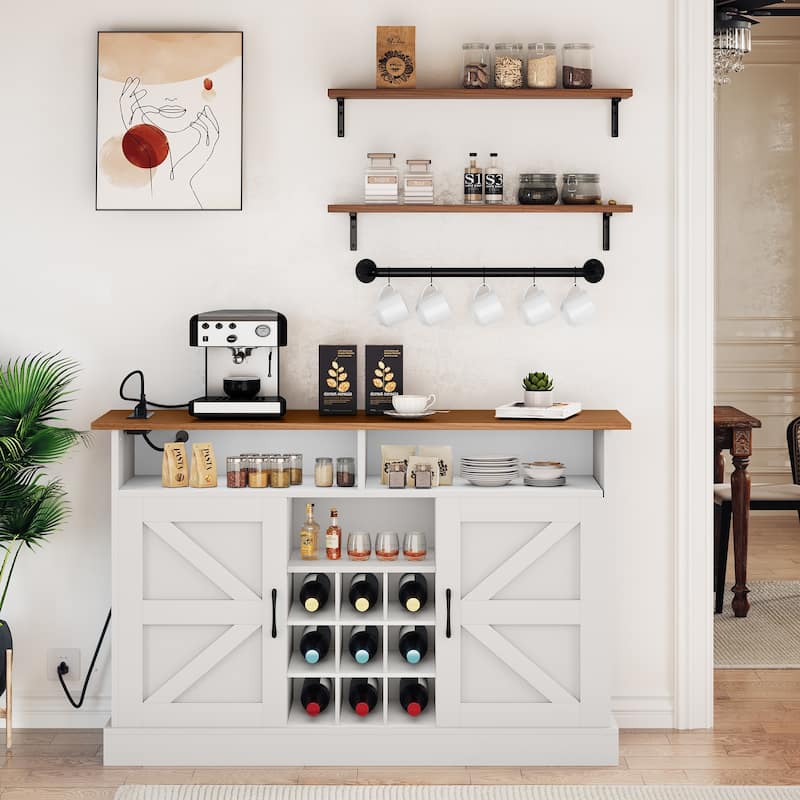 52"Farmhouse Coffee Bar Cabinet with Floating Shelf - 15.75"D x 52"W x 34"H