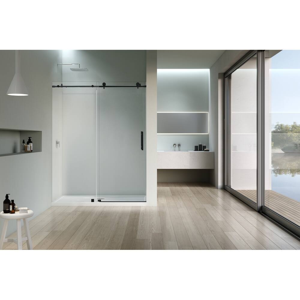 Vanity Art 56–60" W x 76" H Frameless Bypass Single Sliding Shower Door with Explosion-Proof Clear Glass - 76" H x 60" W