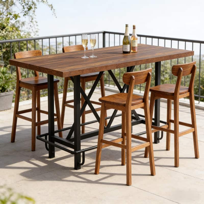 Counter Height Table, Bar Table Dining Table with Metal Footrest, Kitchen Table Breakfast Nook